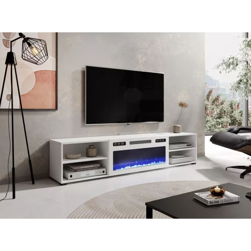 RTV spintelė POLO 180x33x39 baltas + židinys baltas
