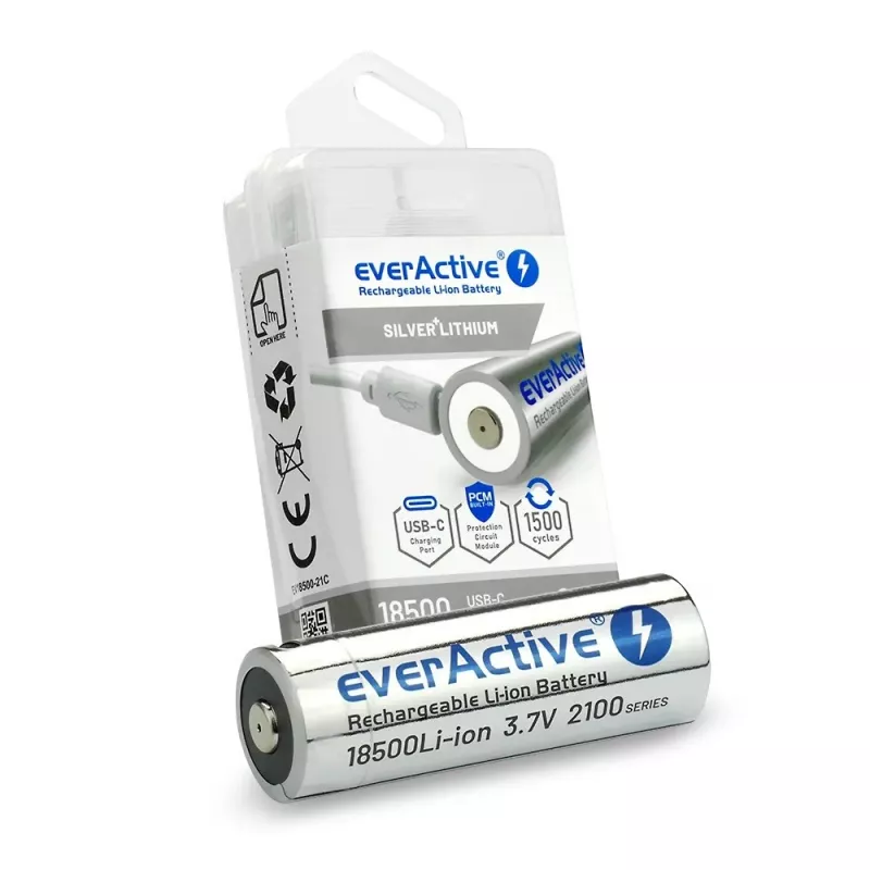 Baterijos elementas 18500 3,7V Li-ion 2100mAh su USB-C
