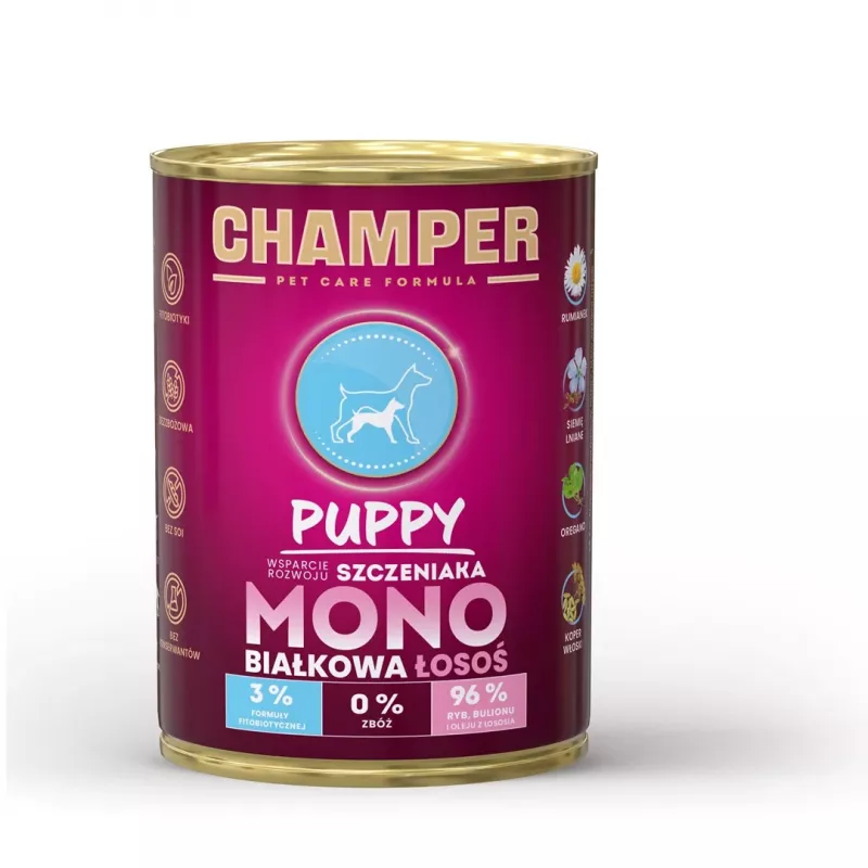CHAMPER Puppy Monoprotein Salmon - šlapias šunų maistas - 400g