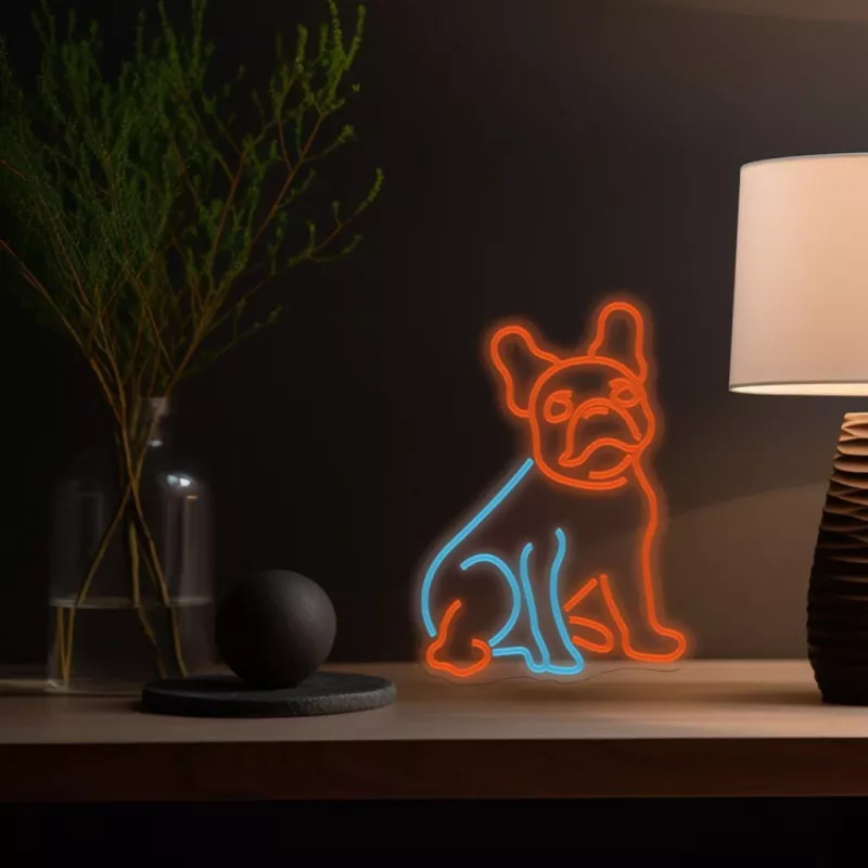 Neon Lights Dog MANTA SNL68MT prancūzų buldogo stiliaus dekoratyvinis neoninis ženklas