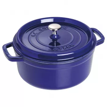 Staub 24 cm apvali ketaus kokotė tamsiai mėlyna