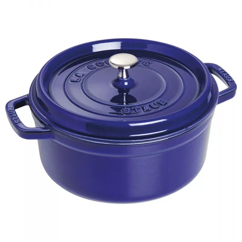 Staub 24 cm apvali ketaus kokotė tamsiai mėlyna