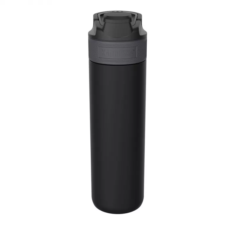 Termoizoliuotas gėrimų butelis Kambukka ELTON 600 ml — juodas, dvigubos sienelės nerūdijantis plienas, vakuumu izoliuotas, nepralaidus