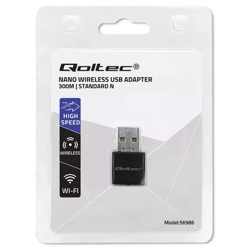 “Wi-Fi” USB adapteris QOLTEC NANO 56986 — mini N, USB 2.0, 802.11n