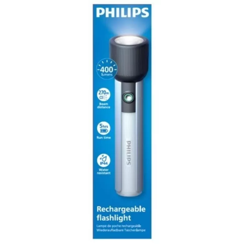 Žibintuvėlis Philips įkraunamas USB-C 400 lm 2000 mAh – nešiojamas LED rankinis šviestuvas