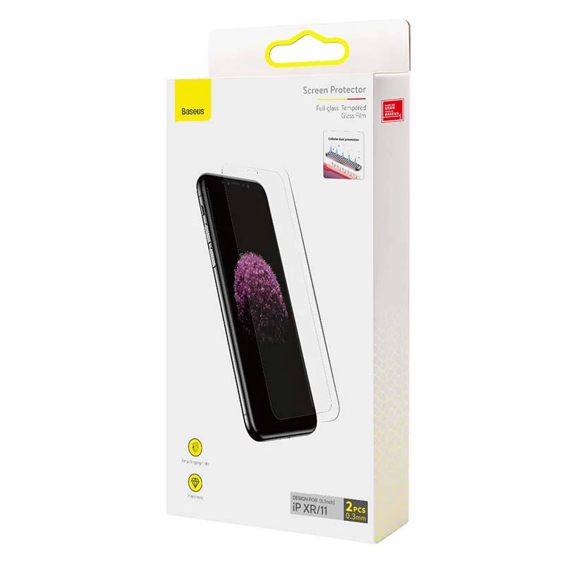 Baseus 0,3 mm pilno stiklo grūdinto stiklo plėvelė (2 vnt. pakuotė), skirta iPhone XR/11 6,1 colio
