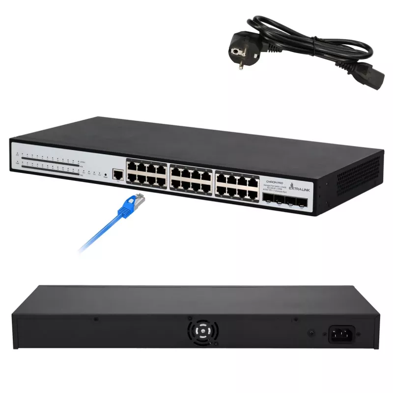 Valdomas komutatorius Extralink Chiron Pro 24x RJ45 1000Mb/s PoE 4x SFP+ L3 370W