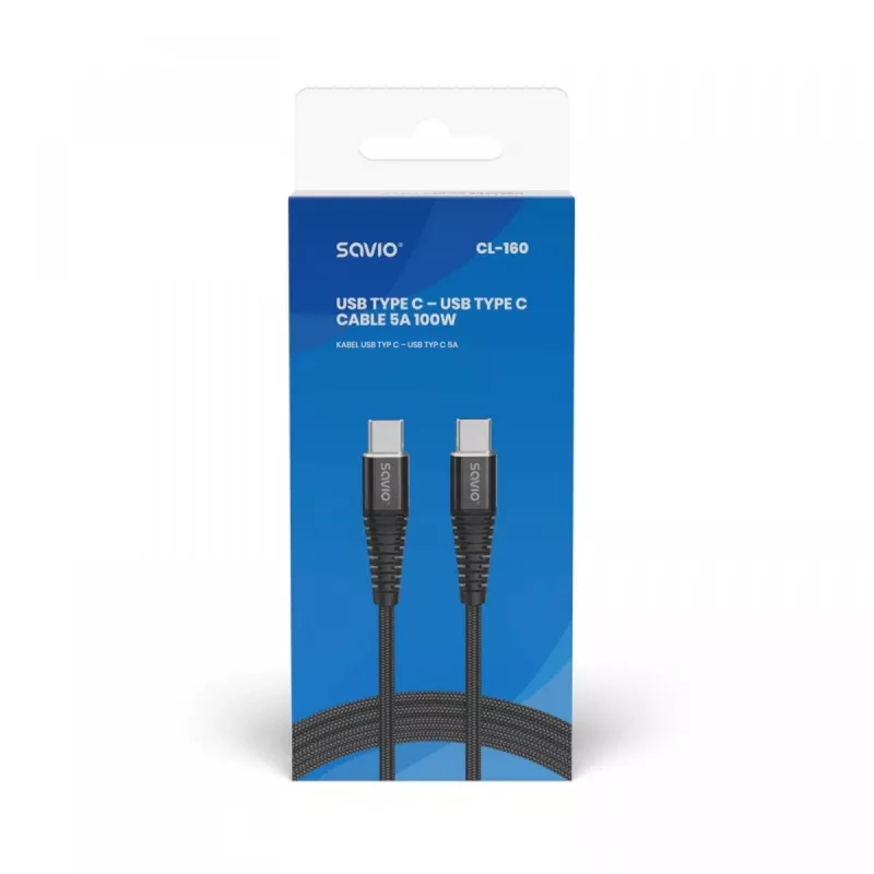 Savio CL-160 USB laidas 2 m USB 2.0 USB C - USB C juodas