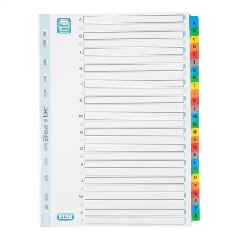 Elba Mylar kortelių rodyklė A-Z, 26 dalių, A4 itin plati, 230 x 297 mm, spalvotos skirtukų lentelės (592581-20)