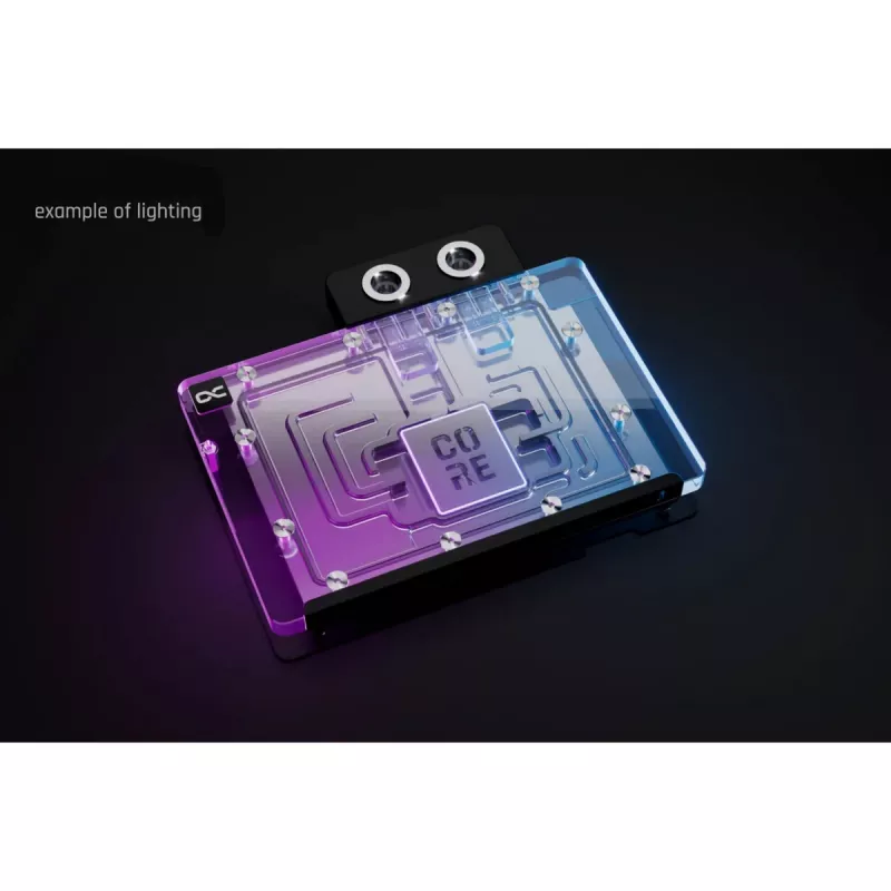 GPU vandens blokas „Alphacool Core GeForce RTX 5080 ARGB“ su galine plokšte