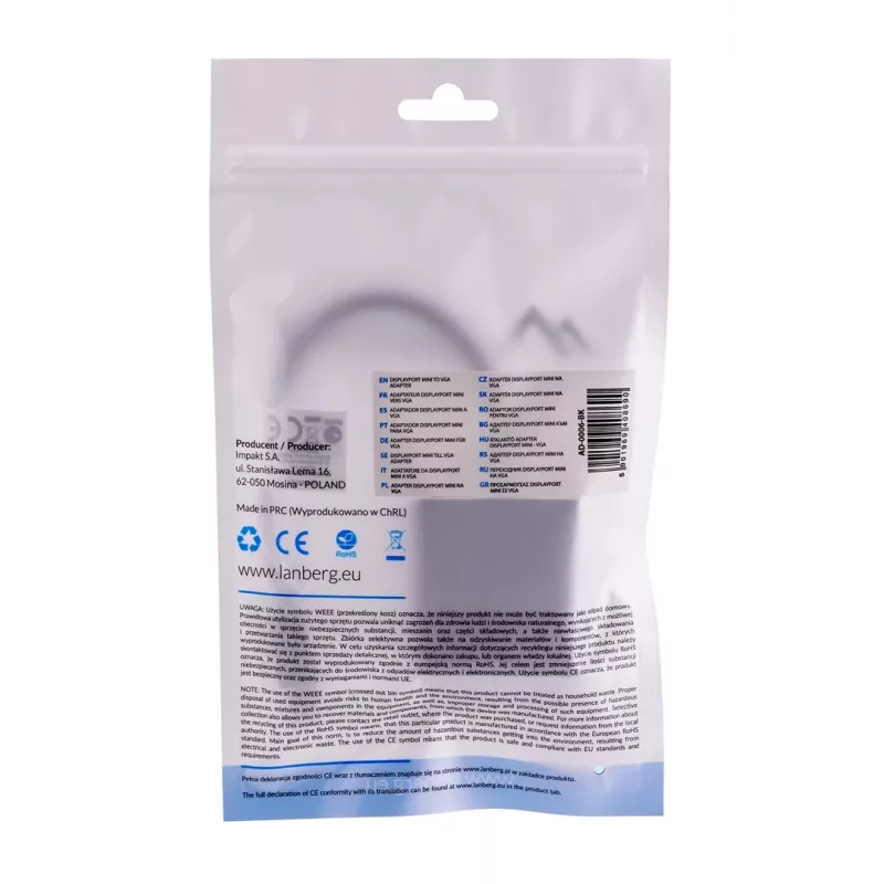 VGA (D-Sub) į Mini DisplayPort adapterio kabelis LANBERG AD-0006-BK, 0.2 m, DisplayPort 1.2, 1920×1200@60Hz, jungtis MiniDP, juoda