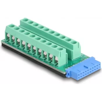 Kabelio keitiklio adapteris DELOCK 67191 — USB antraštės 19 kontaktų į 20 kontaktų gnybtų bloką, juoda/žalia