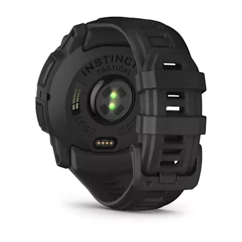 Išmanusis laikrodis GARMIN Instinct — 45 mm, 3,05 cm (1,2 col.) AMOLED 390×390 jutiklinis ekranas, 4 GB, GPS, silikoninis dirželis juodas, 53 g