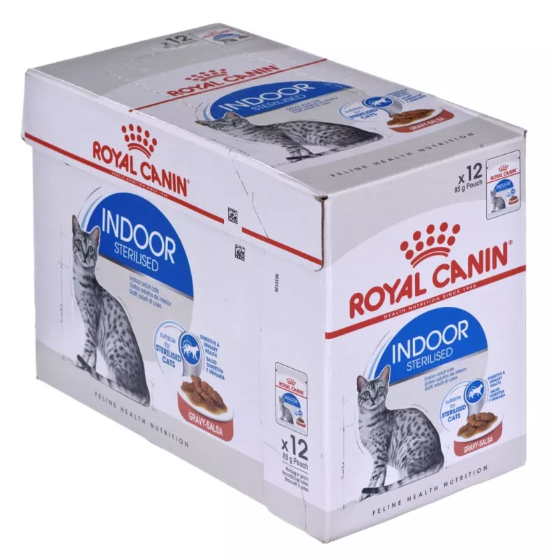 Šlapias kačių maistas Royal Canin Indoor Sterilized 12 x 85 g — paukštiena, suaugusios sterilizuotos naminės katės