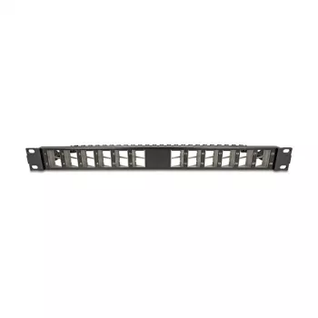 DELOCK 19 inch Keystone Patch Panel 24 prievadų kampinis su įtempimo sumažinimu, 1U, juodas, 482,6×125,5×44,2 mm
