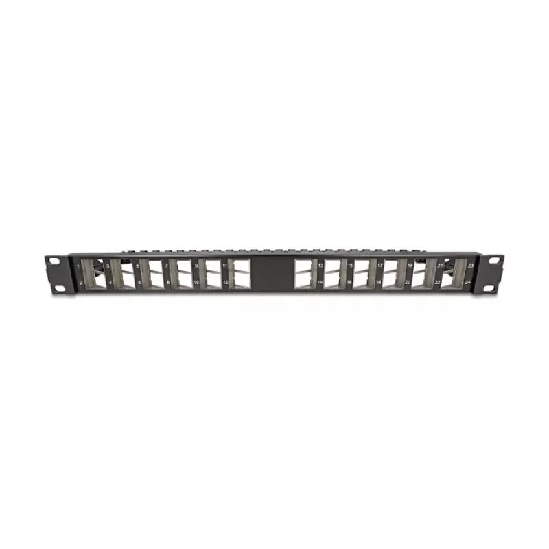 DELOCK 19 inch Keystone Patch Panel 24 prievadų kampinis su įtempimo sumažinimu, 1U, juodas, 482,6×125,5×44,2 mm