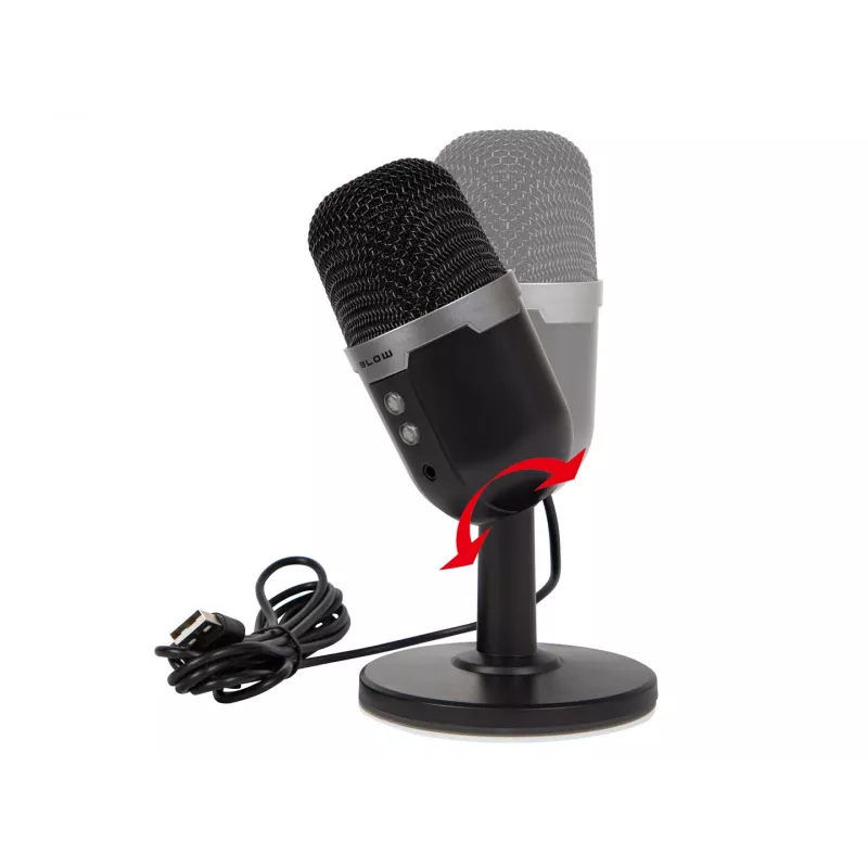 Studijinis mikrofonas BLOW su LED stovu — laidinis USB 2.0, 20–16000 Hz, jautrumas -50 dB, 237 g