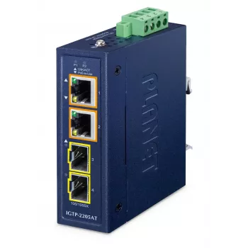 Tinklo medijos keitiklis PLANET IGTP-2205AT, 2 prievadų kompaktiškas, metalinis korpusas, SFP, IP30, 30×70×104 mm