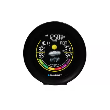 Oro stotelė BLAUPUNKT WS35BK APP — LCD ekranas, temperatūra ir drėgmė, žadintuvas, kalendorius, programėlės ryšys, 94×94×27 mm
