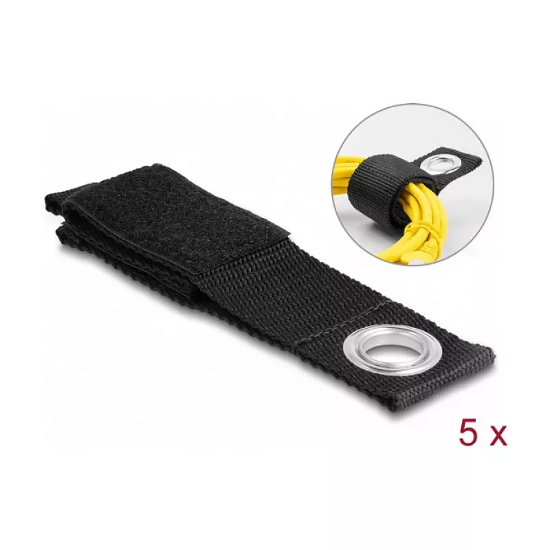 DeLOCK didelio stiprumo užsegimo dirželis su lipnia juostele L 260 x P 38 mm juodas 5 vnt.