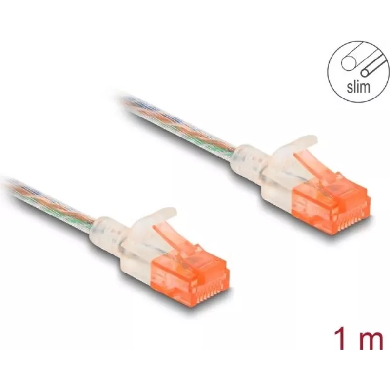 Tinklo kabelis DeLOCK RJ45 Cat.6A U/UTP plonas 1m skaidrus