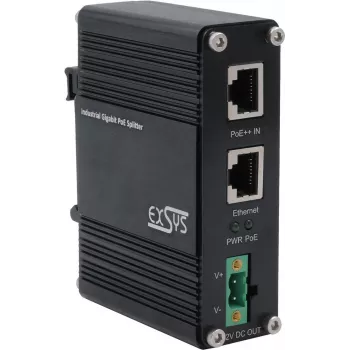 Exsys Industrie Ethernt PoE++ Splitter 802.3at 12VDC/36W 10/100/1000Mbps - jungiklis - 1 Gbps