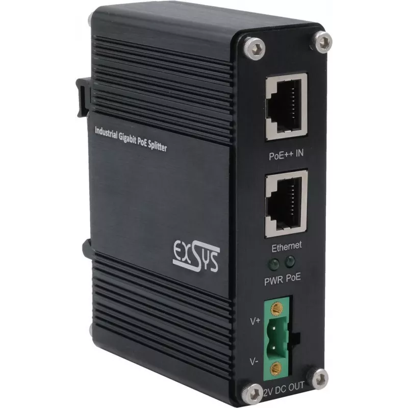 Exsys Industrie Ethernt PoE++ Splitter 802.3at 12VDC/36W 10/100/1000Mbps - jungiklis - 1 Gbps