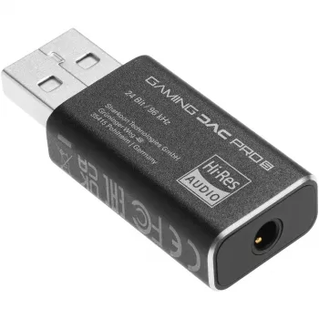 Vidinė USB Type-A į 3,5 mm DAC adapteris Sharkoon DAC Pro S — 2 V išvestis, juoda, kompaktiškas (42×17,3×9,7 mm)