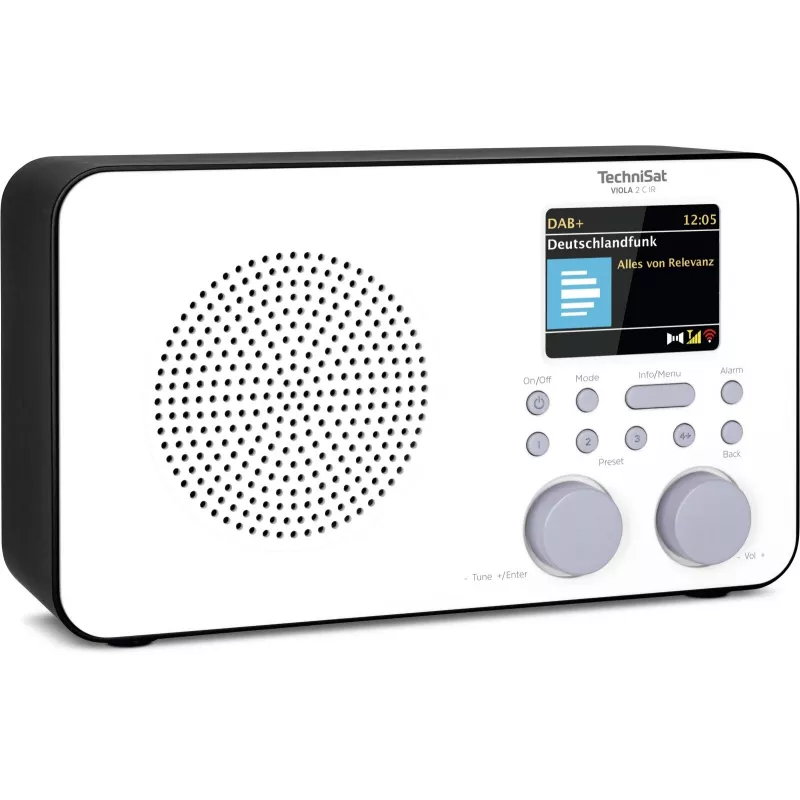 Internetinis radijas TECHNISAT VIOLA 2 C IR — Analoginis ir skaitmeninis imtuvas, DAB+/FM, Wi‑Fi, 3 W, 2,4 colio TFT, 3,5 mm, juoda/baltas