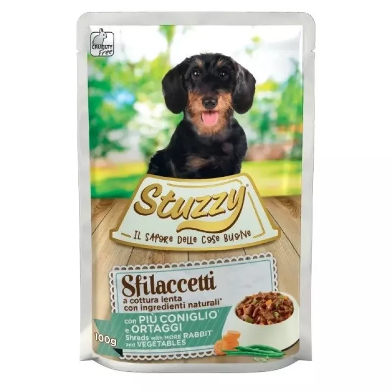 STUZZY Shreds su triušiena ir daržovėmis – šlapias šunų ėdalas – 100 g