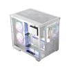 PC korpusas MODECOM Volcano Panorama Midi Tower baltas — micro ATX, grūdintas stiklas, ARGB, USB-C, palaiko GPU iki 400 mm