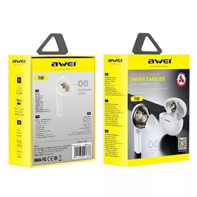 Ausinės Awei AWEI T12TWS Bluetooth sportinės ausinės baltos
