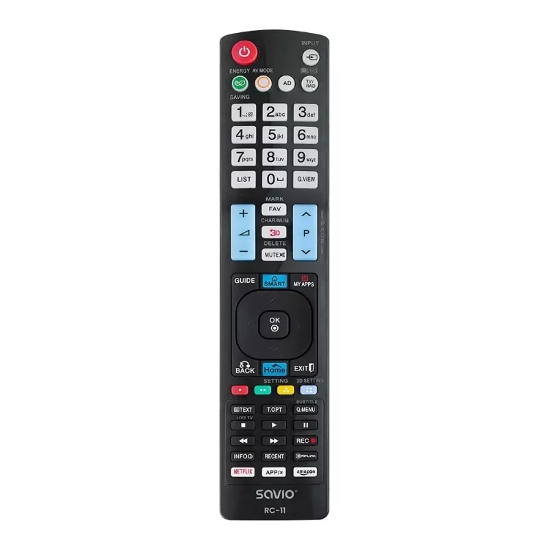 SAVIO RC-11 infraraudonųjų spindulių nuotolinio valdymo pultas LG televizoriams, juodas, veikimo nuotolis 10 m, palaiko 1 įrenginį