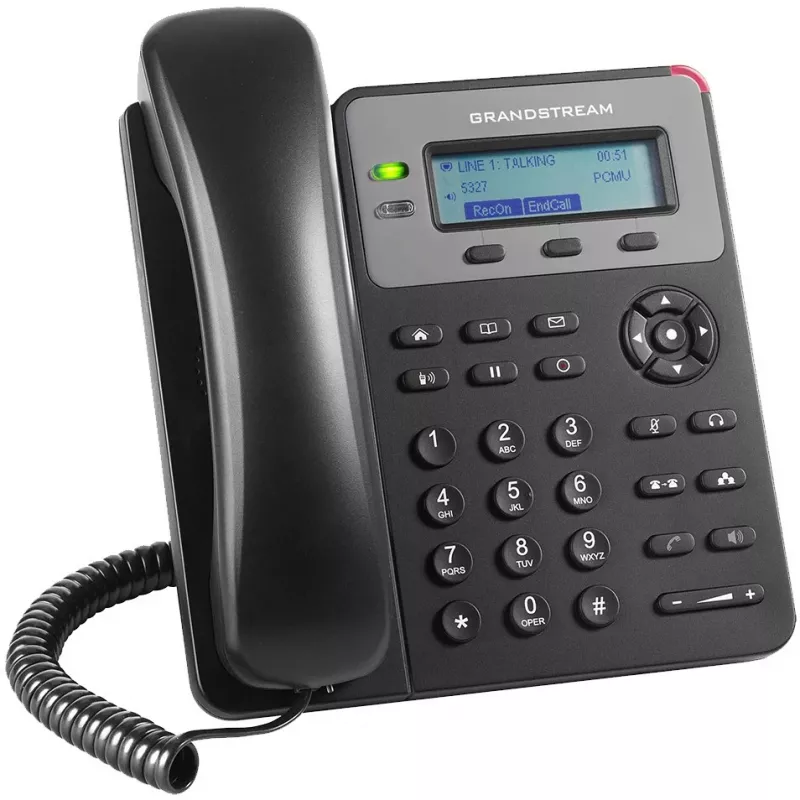 DECT telefonas Grandstream GXP1610 — juodas, LCD 132×48 px, ausinės (RJ-9), 1 ragelis, telefonų knyga 500, garsiakalbis