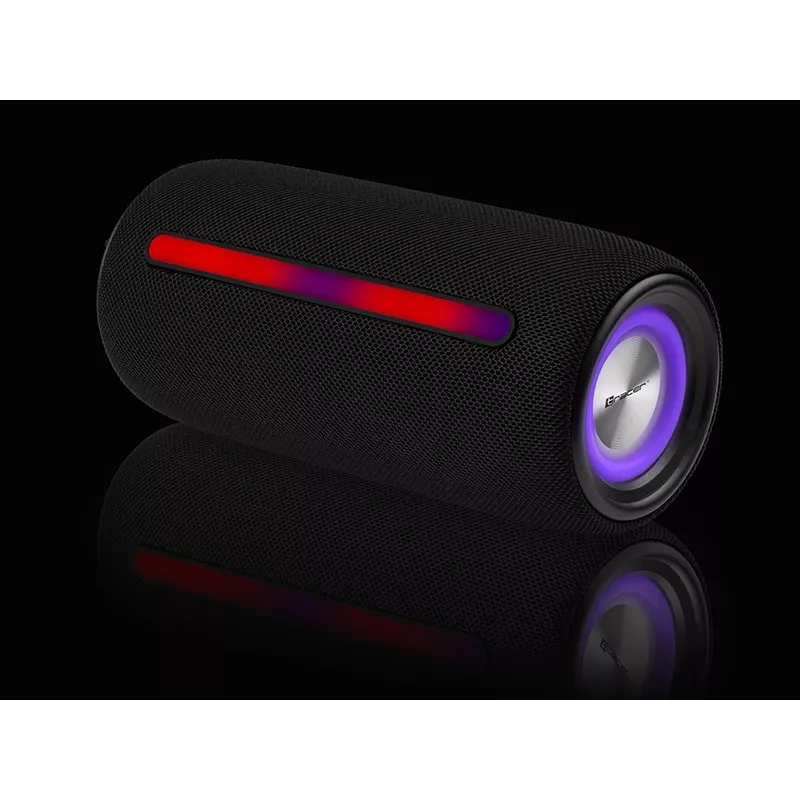 Nešiojama stereofoninė kolonėlė TRACER Stripe Juoda — 10 W RMS, Bluetooth/laidinis, USB-A ir USB-C, MicroSD, įmontuota baterija (iki 5 val.)