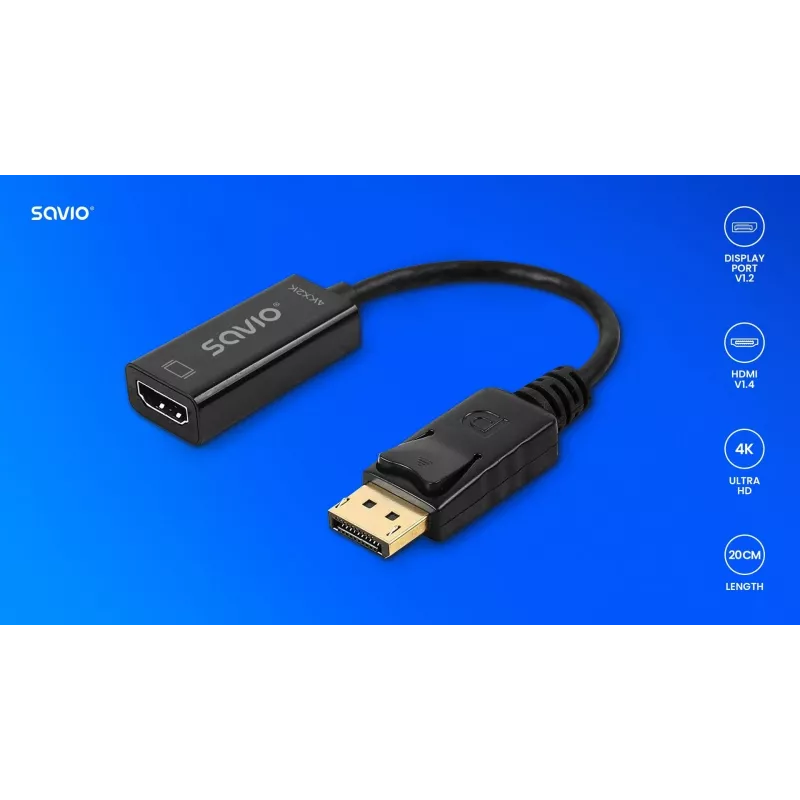 Adapteris Savio DisplayPort (M) v1.2 - HDMI A (F) v1.4, 4K, AK-62