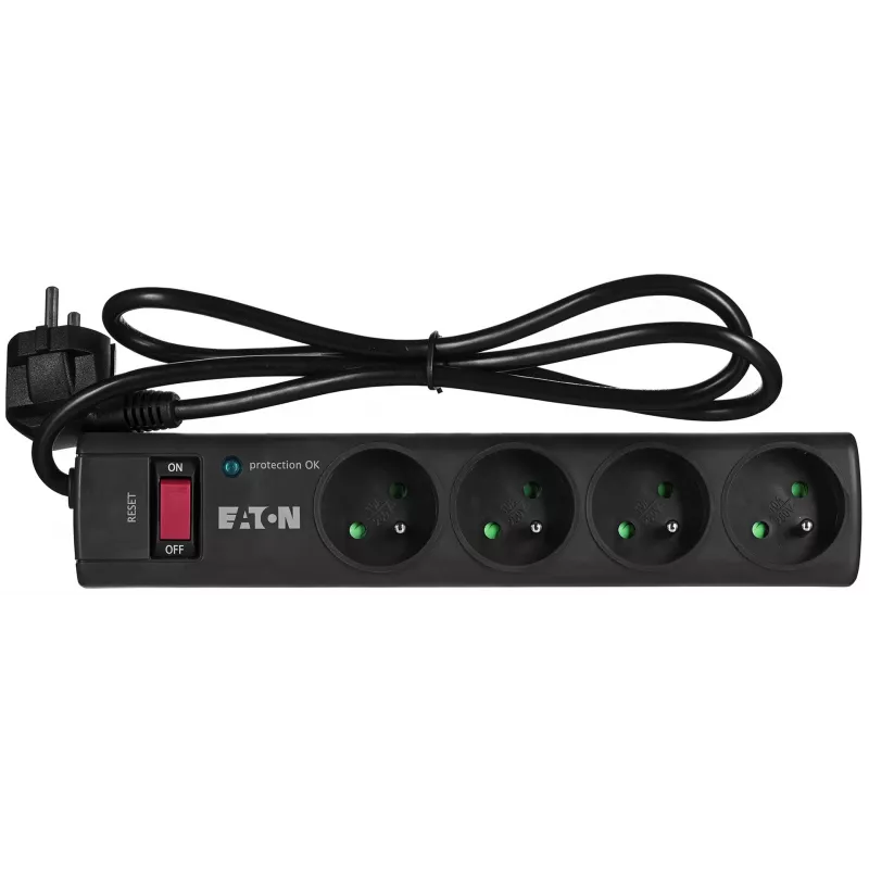 Apsaugos nuo viršįtampių juosta EATON Power Strip 4 FR — 4 Type E lizdai, 1 m laidas, 10 A, 2500 W, LED indikatoriai