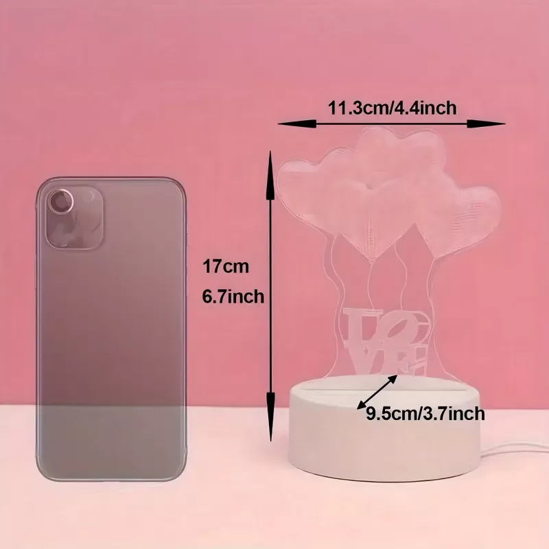 Naktinė lempa Extralink HOME 3D optinė iliuzija Keturios širdys USB naktinė lempa