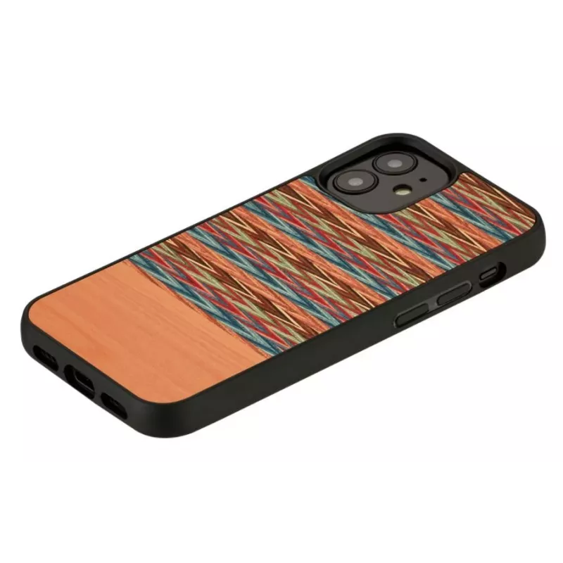 Telefono dėklas “Man and Wood”, skirtas “iPhone 12 mini” — rudas langinis raštas su juodu apvadu