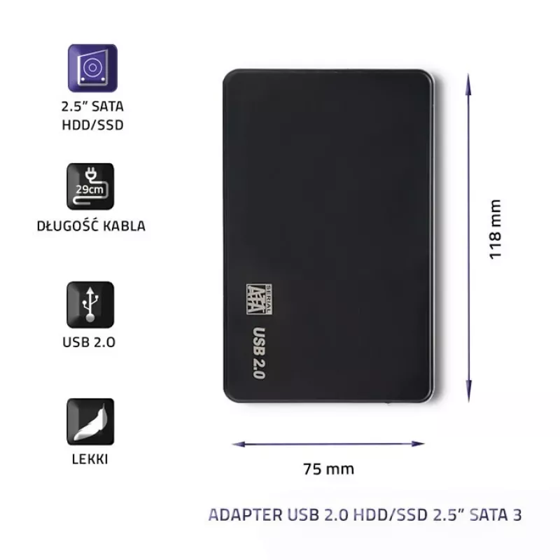Kietojo disko adapteris QOLTEC 51862 USB 2.0 2.5 colio SATA3 HDD/SSD
