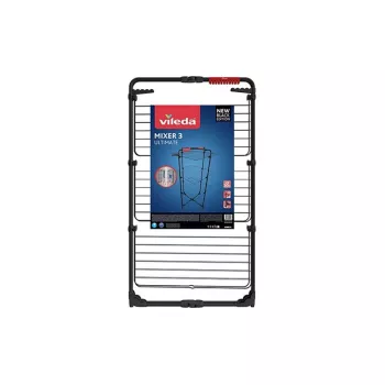 Prie sienos montuojama skalbinių džiovyklė VILEDA Mixer 3 Ultimate — plieninė, 30 m džiovinimo ploto, sulankstoma, ratukai, 131×93×71 cm