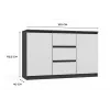 Komoda 2 durys 3 stalčiai top e shop M-MP-K-MAL-2D3S-ANTBIA — antracitinis rėmas, baltos durys, 1200×750×400 mm