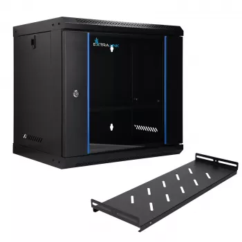 EXTRALINK LITE 9U 530X400 SIENINĖ RACK STOVO SPINTA JUODA SU LENTYNA