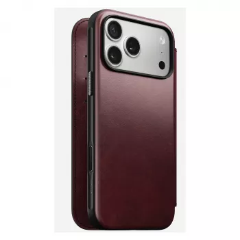 Mobiliojo telefono dėklas Nomad Modern Leather Folio, skirtas iPhone 17 Pro Max — oda, TPU, PC, aliuminis, bordo, 16 cm (6,3 colio)