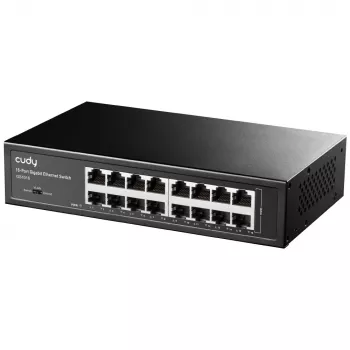 Tinklo jungiklis Cudy GS1016 — 16 prievadų Gigabit Ethernet (10/100/1000), 32 Gbit/s perjungimas, montuojamas į stelažą, maitinamas kintamąja srove