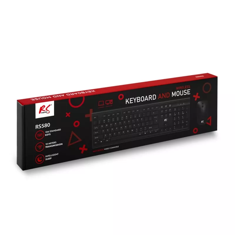 Belaidis klaviatūros ir pelės rinkinys NanoRS RS580 su ergonomišku dizainu sklandžiam ir efektyviam darbui