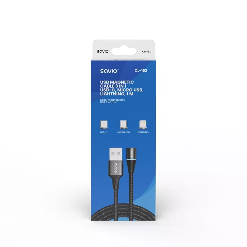 Savio CL-152 USB laidas 1 m USB 2.0 USB C Mikro USB A/Lightning Juoda