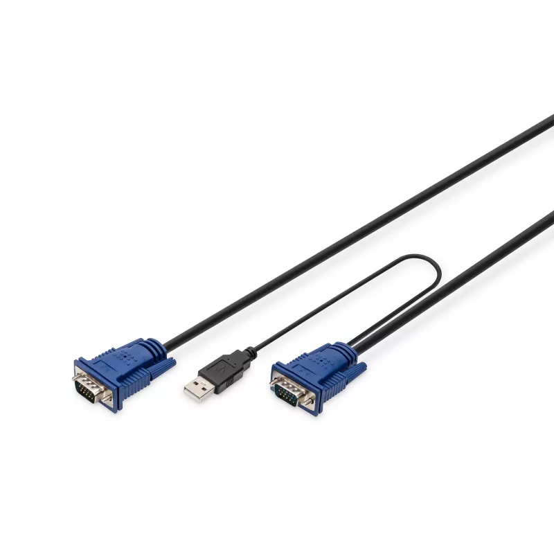 DIGITUS Octopus - Klaviatūros / Vaizdo / Pelės (KVM) laidas - HD-15 (M) - USB A tipo, 4 kontaktų, PS/2, 6 kontaktų (M) - 5,0 m - Juoda (DS-19233)