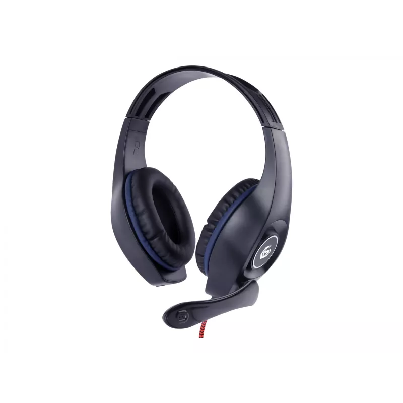 Laidinės žaidimų ausinės GEMBIRD GHS-05-B, apskritos, 20–20000 Hz, 2 m laidas, 250 g, juodos/mėlynos