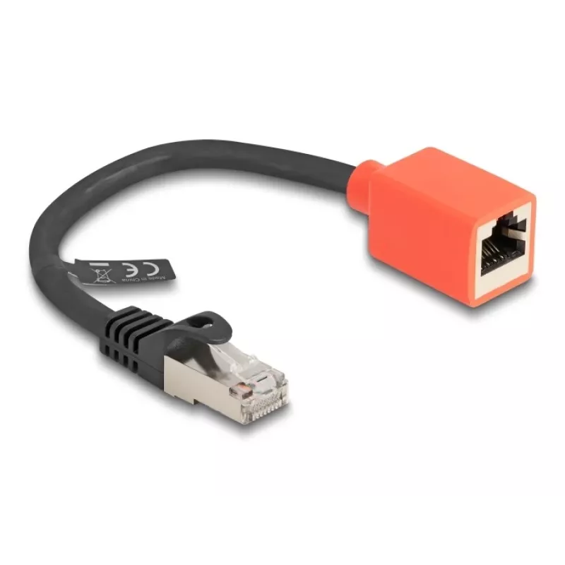 Tinklo kabelis DeLOCK RJ45 įrenginio apsaugos adapteris Cat.6A S/FTP 20 cm Juoda Raudona